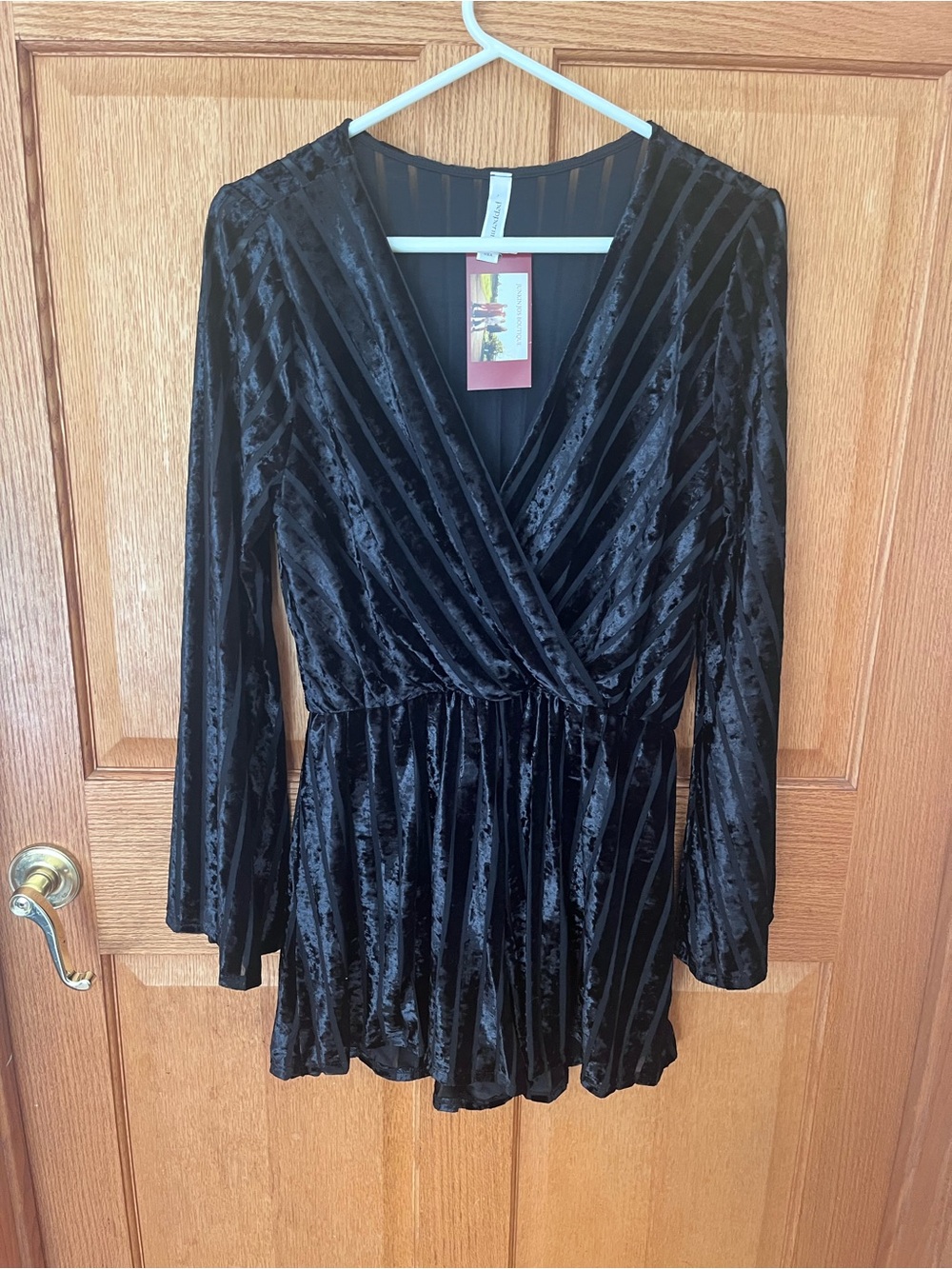 Peppermint Black Velvet Surplice Romper